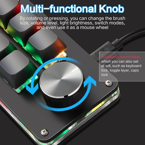 Koolertron Macro Programmable Keypad, One Handed Programmable Mechanical Keyboard, RGB Blue Switch Hot Swappable, 6 Keys 1 Knob Backlit Keypad for Working and Gaming, Black - size: 6-key (1 Knob)