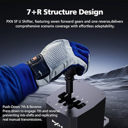 PXN SF U H-Pattern Shifter, 7+R CNC Metal Gear Shifter | Dual Hall Sensors, Spring-Ball Mechanism, USB & PXN Base Compatible for PC Sim Racing