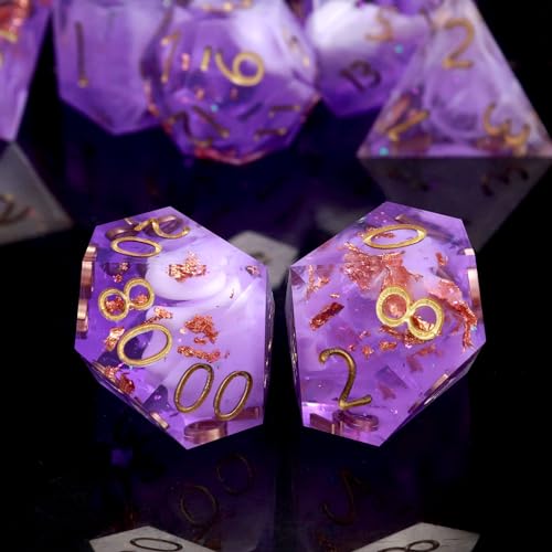 Haxtec DND Dice Set Sharp Edge Resin Dice Set with Dice Case, D and D Dice, Polyhedral D&D Dice Set Compatible with Dungeons and Dragons TTRPGs DND Gift - color: Purple White