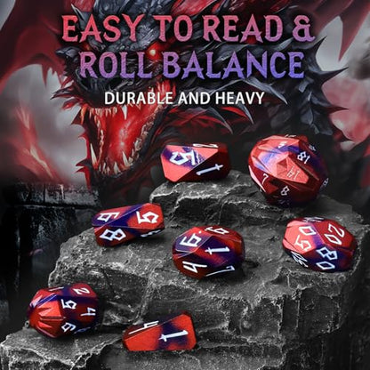 FONVGOGO Metal Dice Set D and D for Dungeons and Dragon, Metal Polyhedral DND Dice with Cardboard Box Unique Cool RPG Dice for Role Playing Tabletop Games Gifts (Black Red) - color: S Black Red