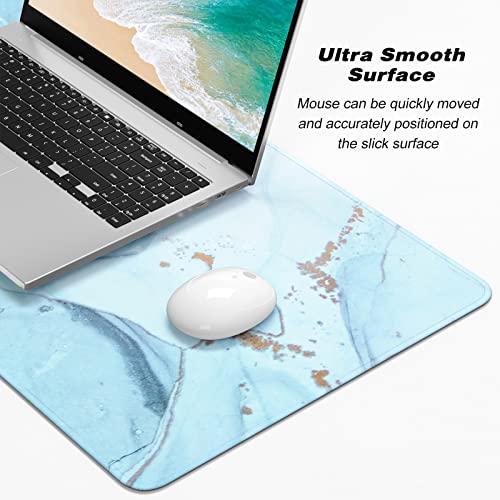 Extended Gaming Mouse Pad, XXL Large Desk Pad 30 x 14 Inch, Big Computer Keyboard Mousepad, Waterproof Mouse Mat with Stitched Edges and Non-Slip Base for Women Office Gaming, Blue Marble - color: Blue Marble