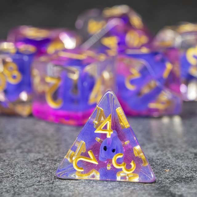 Sage's Portal Animal Familiars Resin DND Dice Set Polyhedral Dice Set for Dungeons and Dragons RPG Pathfinder Tabletop TTRPG (Baby Purple Dragon) - color: Baby Purple Dragon