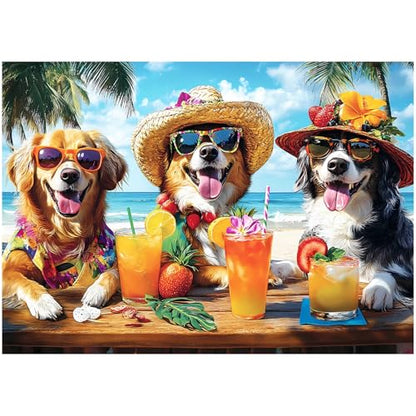 100 Piece Puzzles for Kids Ages 6-8, Dogs Summer Sips Jigsaw Puzzle, Educational Puzzle for Kids & Adults, 100 Piece Puzzles for Adults Large Piece for Seniors 15x11 in - style: Dogs Summer