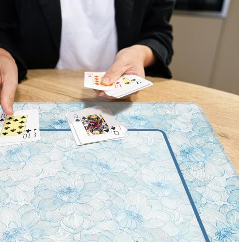 Preppy Blue Floral Mahjong Mat 31.5 x 31.5 Inch, Blue Grandmillennial Dahlia Flower Non-Slip Noise Reduction Mahjong Table Mat for American Mah Jong Poker Card Board Games Dominoes - color: Blue Grandmillennial