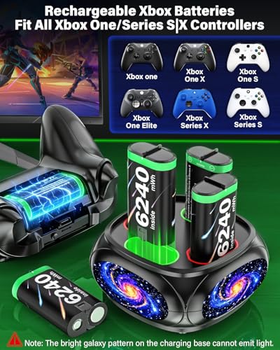 Rechargeable-Controller-Battery-Pack-for-Xbox Series S|X/Xbox One S/X/Elite | 4x6240mWh Battery Pack for Xbox Wireless Controller with Charger Station, Rechargeable Batteries for Xbox with Fast Charging