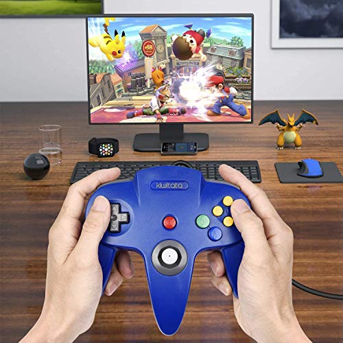 KIWITATA 2 Pack N64 USB Controller for PC Games, Classic N64 Wired Bit Emulator Gaming Pad Joystick Controller for Windows XP/7/8/10 & Mac & RetroPie Blue - color: Blue