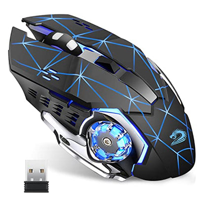 Uciefy Q85 Rechargeable Wireless Gaming Mouse, 2.4G LED Optical Silent Wireless Computer Mouse with 4 LED Light, 3 Adjustable DPI, Ergonomic Design, Auto Sleeping (Starry Black) - color: Starry Black