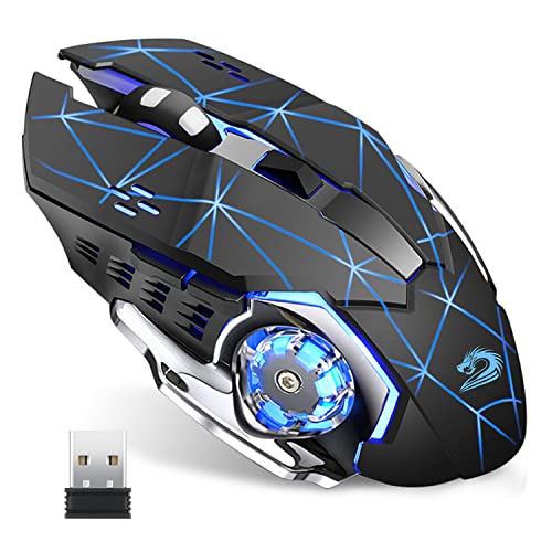 Uciefy Q85 Rechargeable Wireless Gaming Mouse, 2.4G LED Optical Silent Wireless Computer Mouse with 4 LED Light, 3 Adjustable DPI, Ergonomic Design, Auto Sleeping (Starry Black) - color: Starry Black