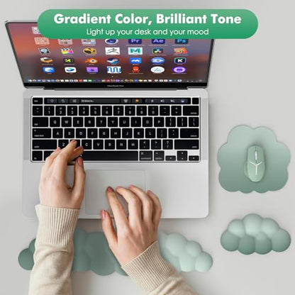 MoKo Cloud Wrist Rest for Keyboard and Mouse with Mouse Pad, Green | Ergonomic Cloud Arm Keyboard Wrist Rest with Mouse Rest Wrist Pad, Durable Polyester, For Office, Gaming, Computer, Laptop - color: Gradient Green