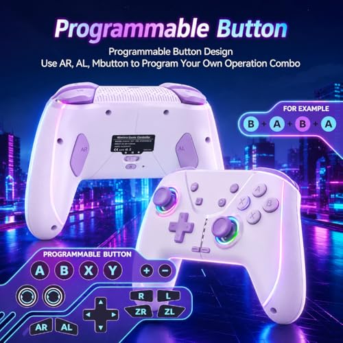Switch Controller, Wireless Pro Controller for Nintendo Switch 2/Switch/Lite/OLED, Bluetooth controllers Compatible with iPhone/Mac/iPad/iOS/Android/Phone/PC/Steam and TV with Programming/RGB4/Vibration / 3 Turbo Modes/6-Axis/Motion (Purple) - color: Purp