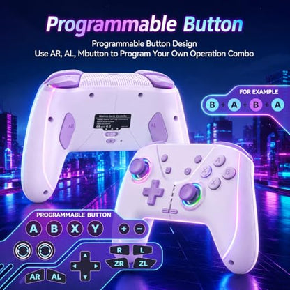 Switch Controller, Wireless Pro Controller for Nintendo Switch 2/Switch/Lite/OLED, Bluetooth controllers Compatible with iPhone/Mac/iPad/iOS/Android/Phone/PC/Steam and TV with Programming/RGB4/Vibration / 3 Turbo Modes/6-Axis/Motion (Purple) - color: Purp