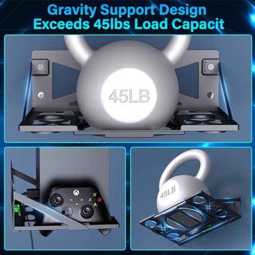 Wall Mount for XB Series X/S with 2 Headset Stand, Luckit Metal Wall Mount Kit Compatible with XB Series X/S Console and Dual Controller Accessories, Efficient Ventilation Design Wall Shelf - size: Wall Mount