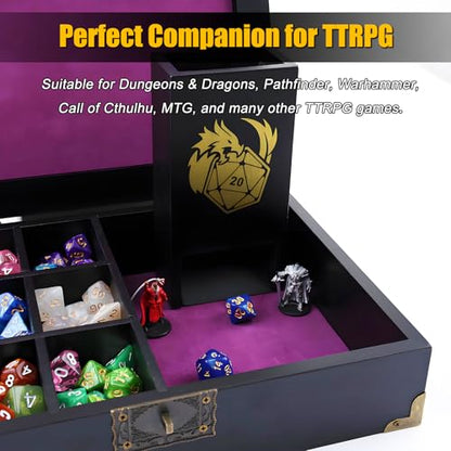 DND Dice Tray & Tower Storage Box, Wooden Dice Holder Case Organizer (Rolling Tray, Dice Roller Tower, Dice Container), RPG Accessories for Dungeons and Dragons/D&D MTG Board Game DM & Player Gifts