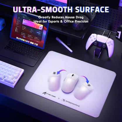 Attack Shark CM05SE Glass Gaming Mousepad,Nano-Micro-Etched Texture,Smooth Glass Surface,High Accuracy,Fast-Moving,Anti-Scratch, PU Leather Super Non-Slip Base,Small Size(16.1×12.2"),White - color: White, size: 16.1L x 12.2W inches