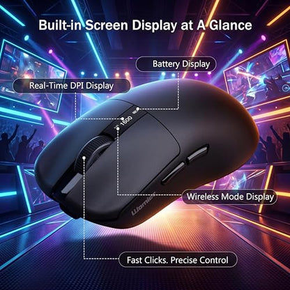 Keymatic G58 Wireless Gaming Mouse, 24000 DPI,Lightweight, Tri-Mode Rechargeable Wireless Mouse with 4 Programmable Buttons, LCD Screen, Dual Battery Rechargeable Compatible with PC, Mac-Black