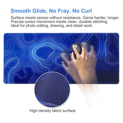 Large Mouse Pad-70x30 Blueline | Non-Slip Rubber Base 27.5x11.8IN Computer Desk Mat for PC,Mac,Laptop-Stitched Edges and Smooth Surface for Office,Home,Work - color: 70x30 Blueline