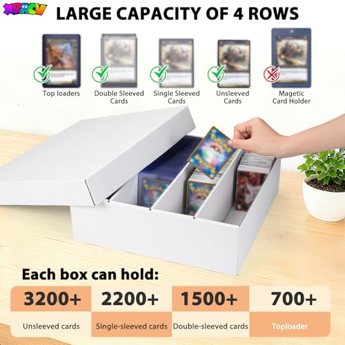 5-Pack Toploader Trading Card Storage Box, 4 Row 3200 Count White Cardboard Storage Box for Basketball/MTG/TCG/Sports/Game Cards Organizer and Collection - size: 5-Pack