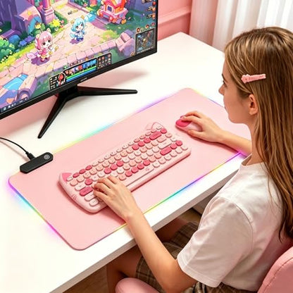 RGB Large Gaming Mouse Pad, Extended Mouse Pad with 12 Lighting Effects, Water Proof Mutispandex Surface, Non-Slip Rubber Base, 80x30 cm / 31.5×11.8 in (Pink) - color: Pink