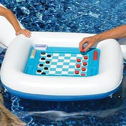 SWIMLINE ORIGINAL Inflatable Game Table Station With Waterproof Playing Cards & Two Inflatable Sling Chairs W/ CupHolders | Double Sided Game Set | Poker & Card Games | Chess & Checkers - style: Game Station Combo W/ Waterproof Cards