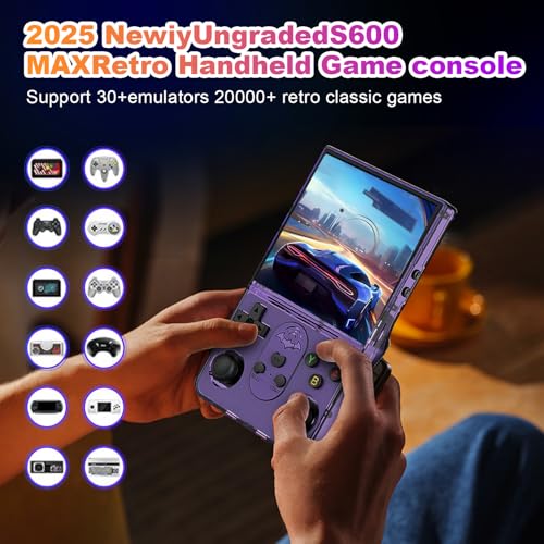 S600 Retro Gaming Console, Retro Handheld Console 4.0'' Screen Linux System, 64G TF Card, Support 30+ Simulators, 3500mAh Rechargeable Portable Pocket Arcade - color: Purple
