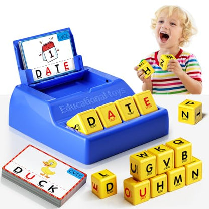 Montessori Matching Letter Game for Kids Ages 3-8 | Educational Learning Spelling Toys with Storage Function | Christmas Birthday Gifts for 3 4 5 6 Year Old Boys & Girls | Larger Blue (50% Bigger) - style: Big Size-Blue
