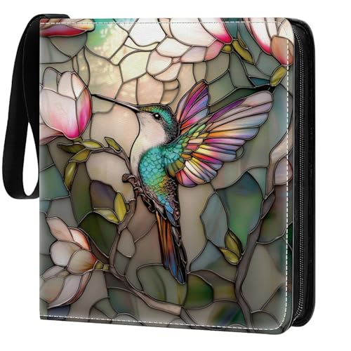 Card Binder 900 Pockets, 50 Sleeves Large Binder Trading Cards Holder 9 Pocket, Storage Organizer, Album Folder Case Protector Collector Gift 3D Stained Flower Looking Hummingbird - color: 3D Stained Flower Looking Hummingbird, size: 9 Pocket