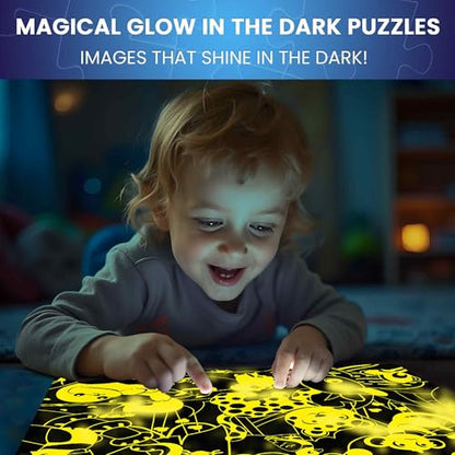 30 Pieces Puzzles for Kids Ages 3-5 – 4 Jigsaw Toddler Puzzles Ages 4-6 | Glow-in-The-Dark Dinosaur and Animals Learning - Educational Jigsaw Puzzle for Ages Kids 4-8 Years Old - color: Dinosaur & Animals