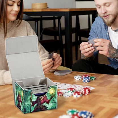 Commander Deck Box for Trading Cards - Fits 100+ Double Sleeved Cards, PU Leather MTG TCG Storage Case with Strong Magnetic Closure, Mage Frog with Staff - color: Mage Frog with Staff