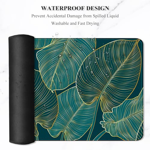 Auhoahsil Desk Mat, Ultra Large Mouse Pad, XXL Gaming Mousepad, Green Tropical Leaves Deskpad, Big Extended Full Size Mouse Pad, Desktop Desk Matt for Keyboard, Laptop & Computer, 35.5 x 15.7 in - color: 01 Beach Palm Tree Leaves, size: XXL - Extended siz