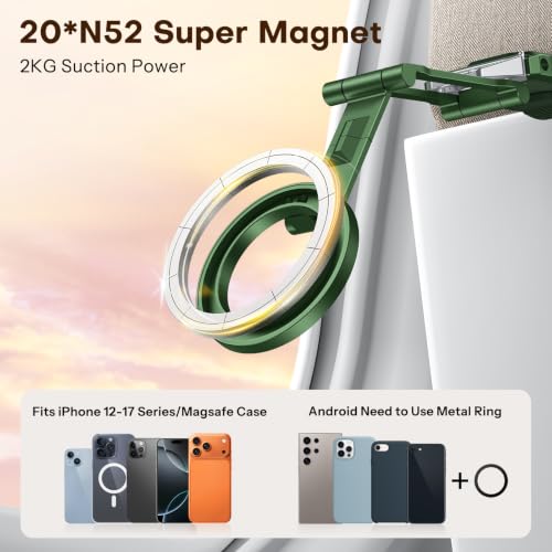 OMOTON 360°Rotating Adjustable Aluminum for MagSafe Tripod Mount, Green | Magnetic Phone Tripod for iPhone 17/16/15 Pro Max Air, Foldable Cell Phone Stand Fits Vlog, Gym Travel Essentials Accessories - color: 6-Green