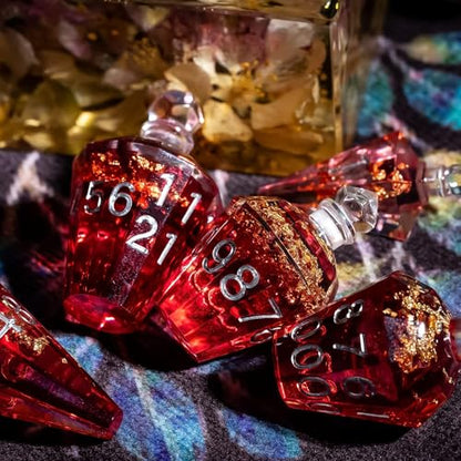 7PCS Potion DND Dice Set,Transparent Sharp Edge Die Set D&D RPG Polyhedral Dice,for Dungeons and Dragons TTRPG Games Roleplaying Games.(Red with Gold Foil) - color: Red With Gold Foil