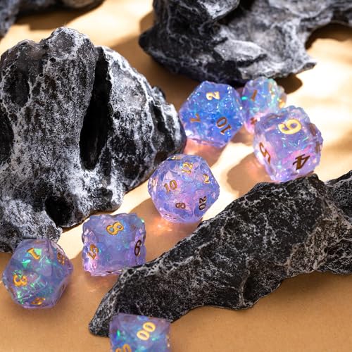 Cusdie Sharp Edge DND Dice, 7 PCS Shamrock DND Dice Set D&D D20 D12 D10 D8 D6 D4, Handcrafted Polyhedral Dice Set for RPG and Other Table Games(Purple) - color: Purple