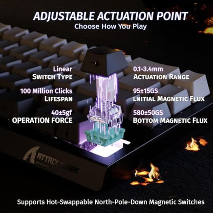 ATTACK SHARK X68 HE RT Mechanical Gaming Keyboard 60% Wired TKL-Moonlight | Adjustable Actuation,Hall Effect Magnetic Switch,8KHz Polling Rate,RGB Backlit,Top Mount,Side Printed Keycap for PC Mac Gamer - color: Moonlight, size: Keyboard