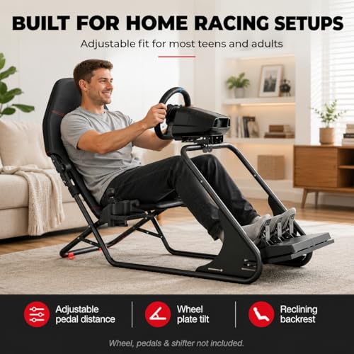 RACGTING Adjustable Racing Simulator Cockpit with Seat for PS5, Xbox & PC | Fits Logitech, Thrustmaster, Fanatec & MOZA, reinforced steel frame, reclining mesh seat, adjustable wheel & pedal decks
