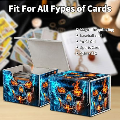 Stylish MTG Deck Box for 110+ Cards, Magnetic Commander Deck Case with Bonus Game Card Pouch, Durable Storage for TCG and Sleeved Magic Cards, Fire Skull - color: Fire Skull