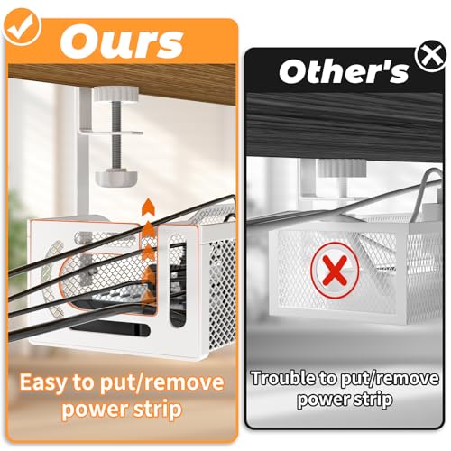 Under Desk Cable Management Tray, No Drill Steel Desk Cable Organizers, Wire Management Tray Cable Management Rack (24.4" Length-White) - color: 1 Pack-24.4"-White