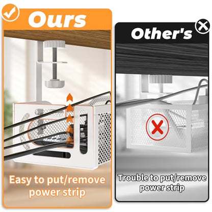 Under Desk Cable Management Tray, No Drill Steel Desk Cable Organizers, Wire Management Tray Cable Management Rack (24.4" Length-White) - color: 1 Pack-24.4"-White
