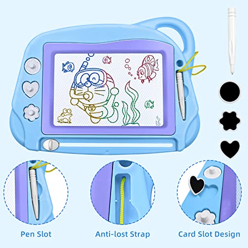 AiTuiTui Magnetic Drawing Board Mini Travel Doodle, Erasable Writing Sketch Colorful Pad Area Educational Learning Toy for Kid/Toddlers/Babies with 3 Stamps and 1 Pen (Sky Blue) - color: Skyblue