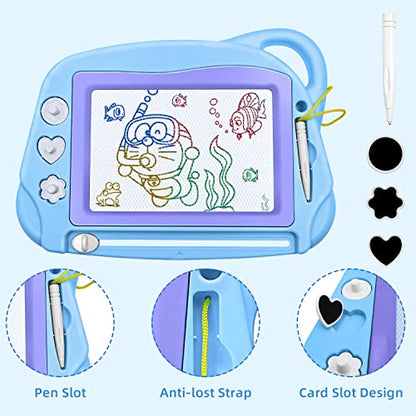 AiTuiTui Magnetic Drawing Board Mini Travel Doodle, Erasable Writing Sketch Colorful Pad Area Educational Learning Toy for Kid/Toddlers/Babies with 3 Stamps and 1 Pen (Sky Blue) - color: Skyblue
