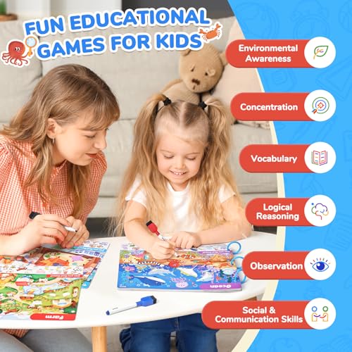 JoyCat Seek & Find Game Books - Preschool Learning Activity for 3-8 | Toddlers & Kids, Travel Activities Toys for Road Trip Car Airplane, Busy Book, Birthday Gifts for Girls and Boys Ages 4-8 - style: 2. Seek & Find