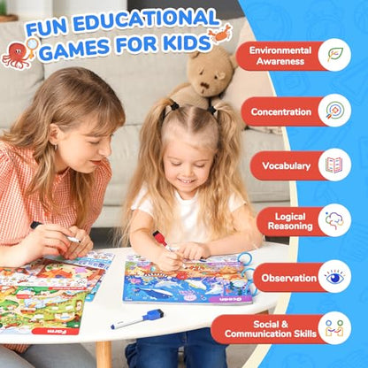 JoyCat Seek & Find Game Books - Preschool Learning Activity for 3-8 | Toddlers & Kids, Travel Activities Toys for Road Trip Car Airplane, Busy Book, Birthday Gifts for Girls and Boys Ages 4-8 - style: 2. Seek & Find