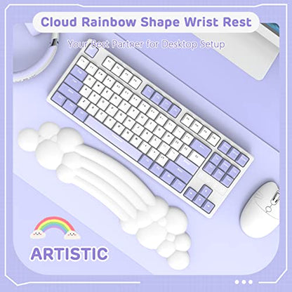 ZIYOU LANG 65% Wired RGB TKL Portable Mechanical Gaming Keyboard Light Gray Red Switch with Coiled Cable and White Cloud Wrist Rest for PC Mac Gamer