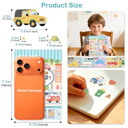 Vehicle Stickers for Toddlers and Kids, 10 Transportation Stickers and a Scene Card, Make Your Own Police Car, Ambulance, Fire Truck Decals, Goodie Bag Stuffers, Boy Toys, Construction Party Favors - style: Car