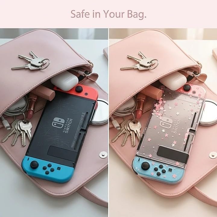 ECHZOVE Cute Glitter Switch Case with Cherry Blossom Flowers – Clear Dockable Protective Cover with Screen Protector & Thumb Grips, Aesthetic Pink Gaming Accessories Gift for Girls - color: Flower