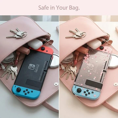 ECHZOVE Cute Glitter Switch Case with Cherry Blossom Flowers – Clear Dockable Protective Cover with Screen Protector & Thumb Grips, Aesthetic Pink Gaming Accessories Gift for Girls - color: Flower
