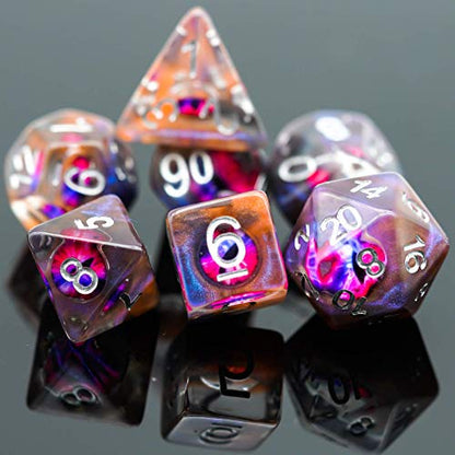 Cusdie 7-Die DND Dice, Polyhedral Dice Set Filled with Eyeball, for Role Playing Game D&D Dice (Orange Eyeball) - color: Orange Eyeball