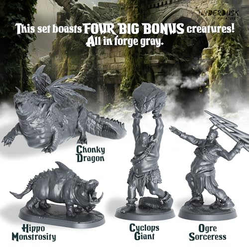 Underdusk Ominous Encounters: 64 Unpainted DND Miniatures Bulk Set for Dungeon Masters – 24 Designs, 28mm Figures with 4 Huge Boss Monsters – D&D 5e & Pathfinder Compatible, Stat Blocks Included