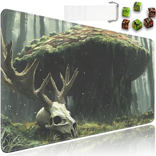 for MTG Game Playmat - 24 x 14 inches with Dices and Storage Bags, Non-Slip Base for TCG and Board Game Card Mats, Trading Card Games Mat, Old Forest Mushrooms Pattern Collectible Card Playmats - color: Jv-playmat-p7-1-d107