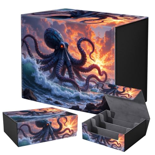 Strong Magnet for TCG MTG Commander Deck Box Playing Card Case Organizer Trading Card Case Creative Pattern Trading Card Storage Box for Collectible Games Up to 2400 Cards,Dark Creature Colossal Squid - color: Dark Creature Colossal Squid