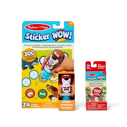 Melissa & Doug Sticker Wow!™ Dog Bundle: 24-Page Activity Book, Refillable Sticker Stamper, Mini Pad, 500 Stickers, Arts and Crafts for Kids Ages 3+ - color: Dog, size: Bundle